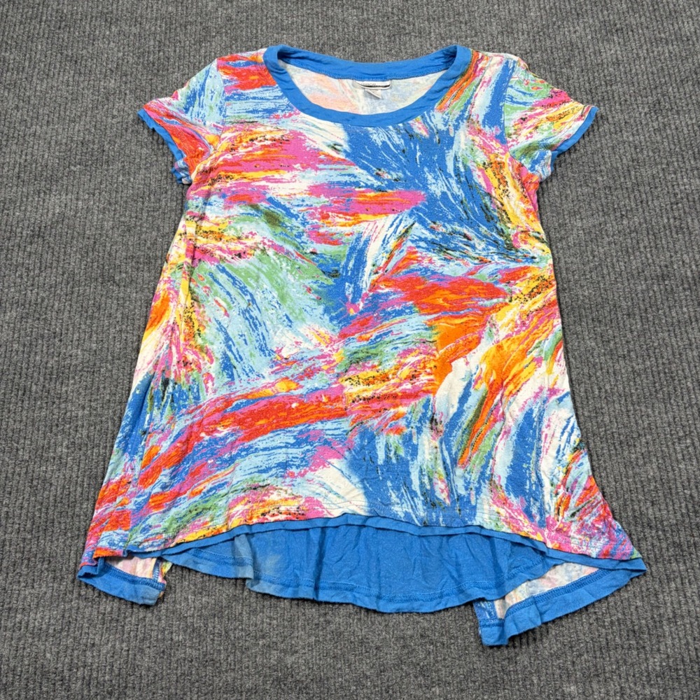 Mirror Image Shirt Womens S Abstract Brushstroke High Low Split Back  Blue Pink